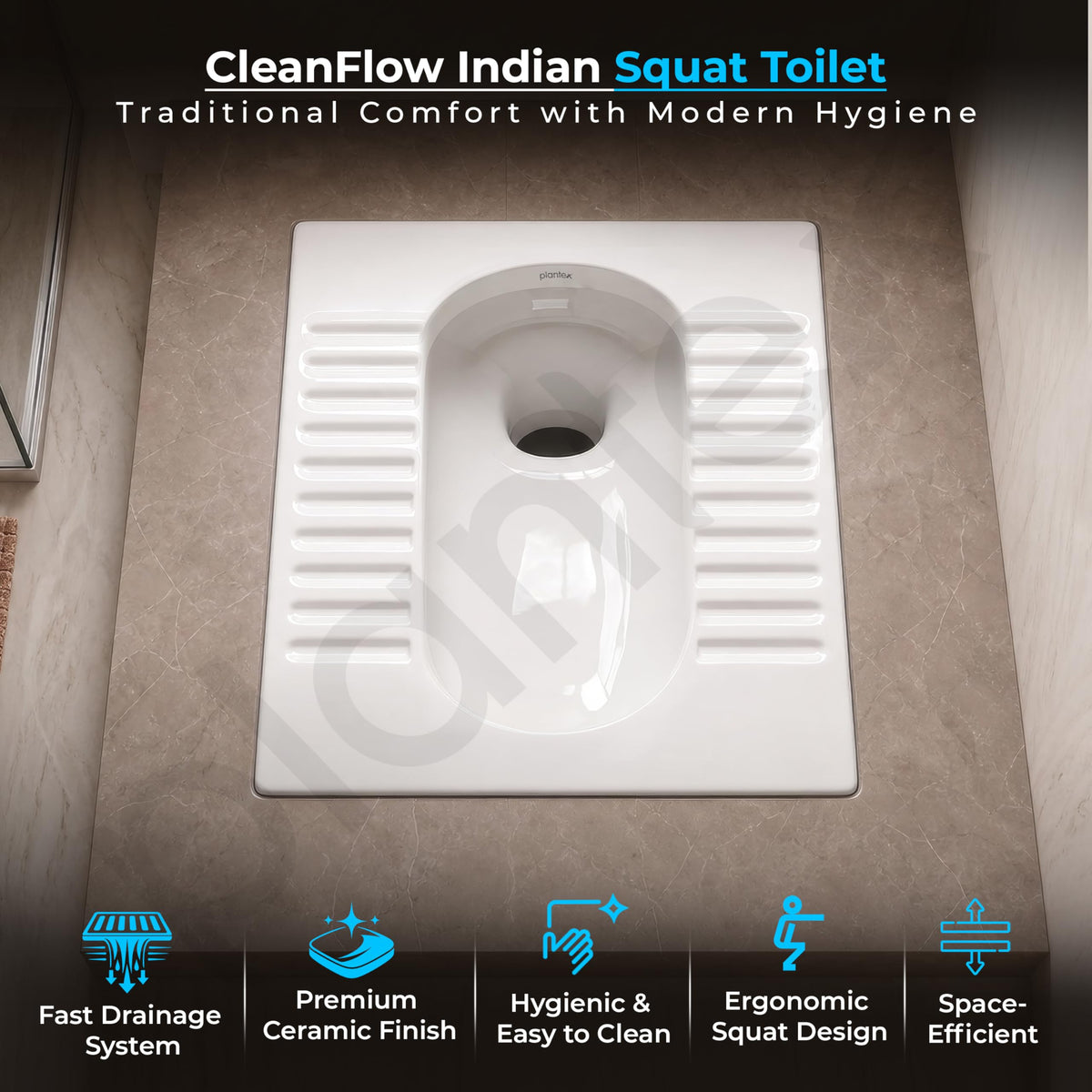 Plantex Indian Toilet for Bathroom/Household Squatting Pan/Orrisa Pan for Bathroom/Sintered Stone Base Ceramic Sanitaryware Toilet - (White, 2262)-5