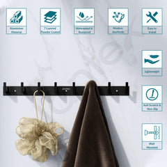 Plantex Aluminum Hook Rail with L-Shape Hooks for Walls of Bathroom/KitchenHook Rail Bar for Clothes/Towel/Keys-Pack of 2 (8 Hooks, Black)-4