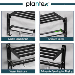 Plantex Towel Rack for Bathroom/Stainless Steel Towel Bar/24 Inch Towel Holder with Towel Rod/Bathroom Accessories - (Black) (Model APS-1902)-4