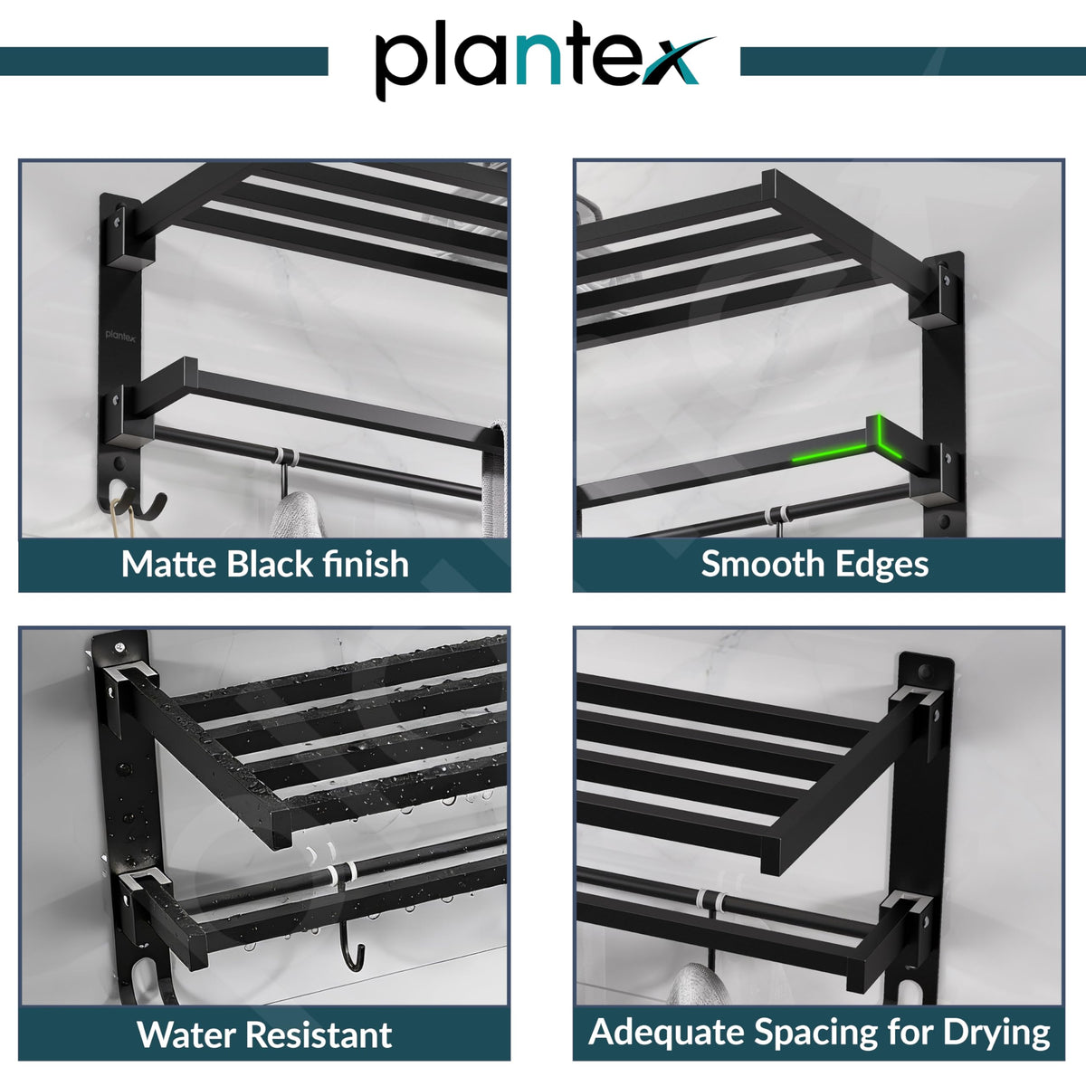 Plantex Towel Rack for Bathroom/Stainless Steel Towel Bar/24 Inch Towel Holder with Towel Rod/Bathroom Accessories - (Black) (Model APS-1902)-4