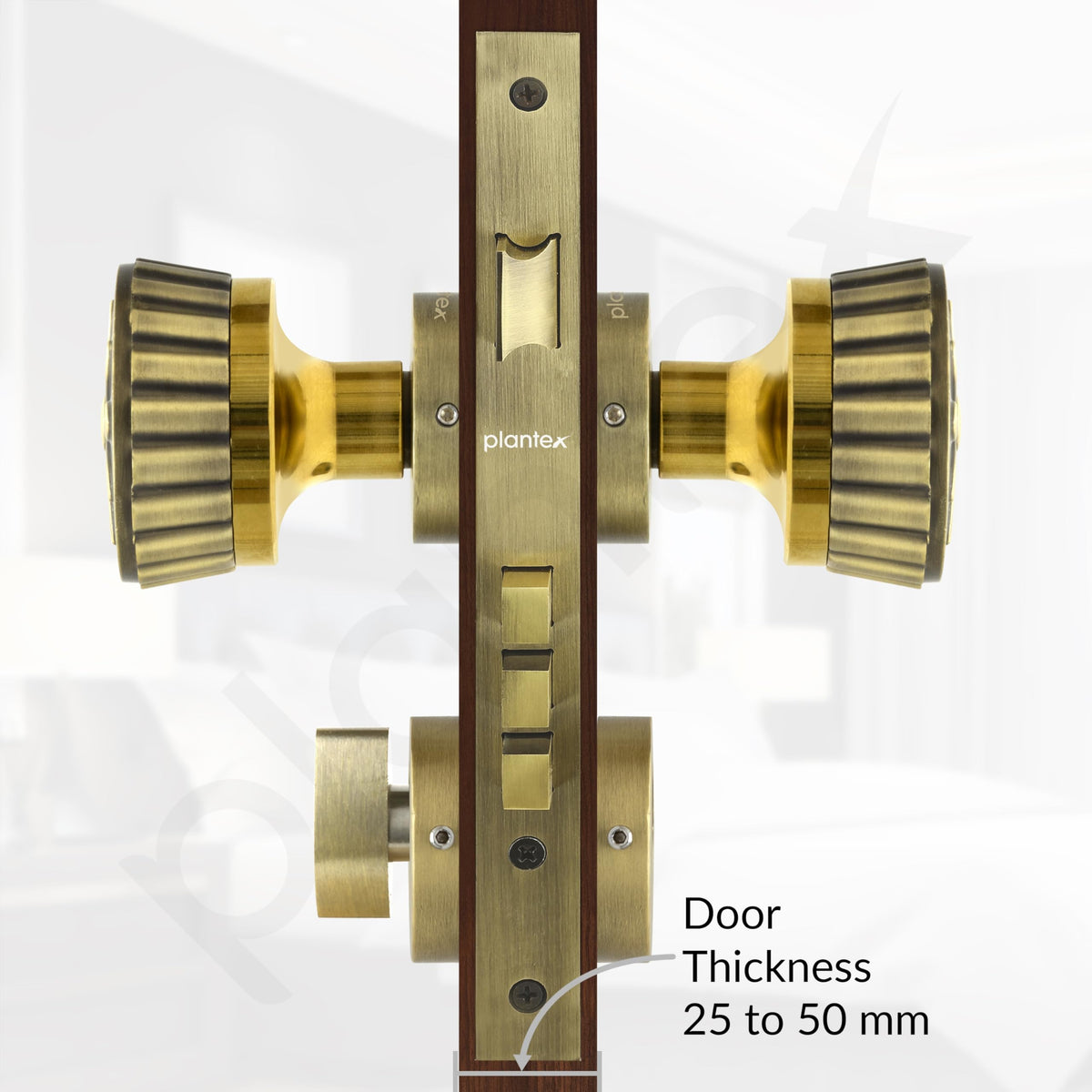 Plantex Heavy Duty Mortise Door Lock/Handle Set for Home/Office (Brass Antique & Gold)-5