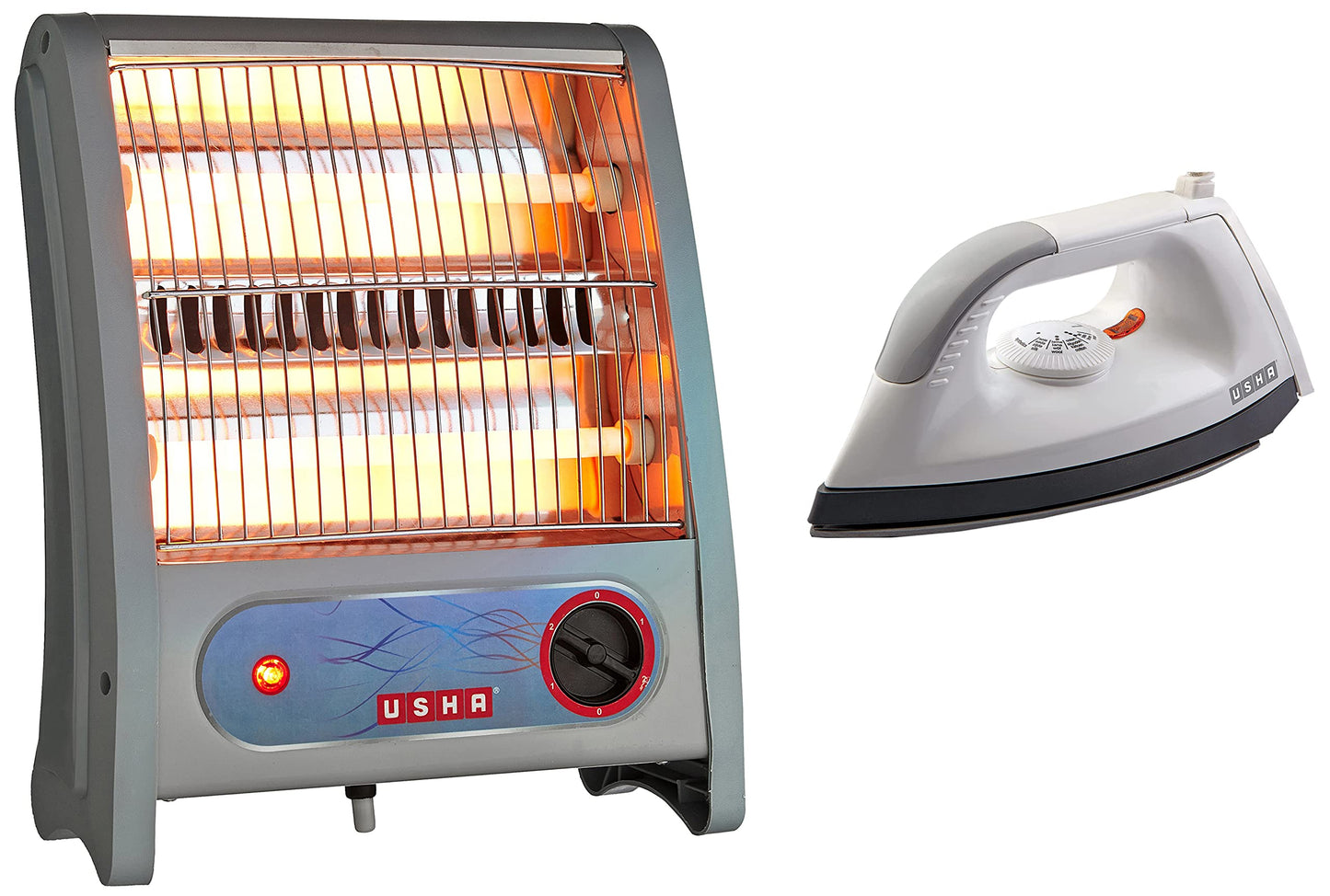 Usha EI 1602 1000-Watt Lightweight Dry Iron (Multi-Colour) + Usha Steam Pro SI 3713 1300-Watt Steam Iron (White/Blue)