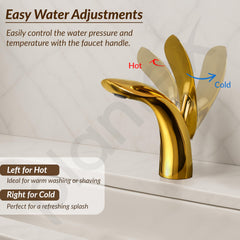 Plantex Brass Pillar Tap for Wash Basin/Single Lever Hot & Cold Basin Mixer Tap/washbasin tap Faucet-(Gold)-3