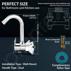 Plantex Sink Mixer Tap for Kitchen Sink with 360‚° Swivel Spout/Water Mixer Tap with Wall Flange and Teflon Tape/Sink Mixer Tap Hot and Cold with Brass Spindle (Saga-Chrome)-2