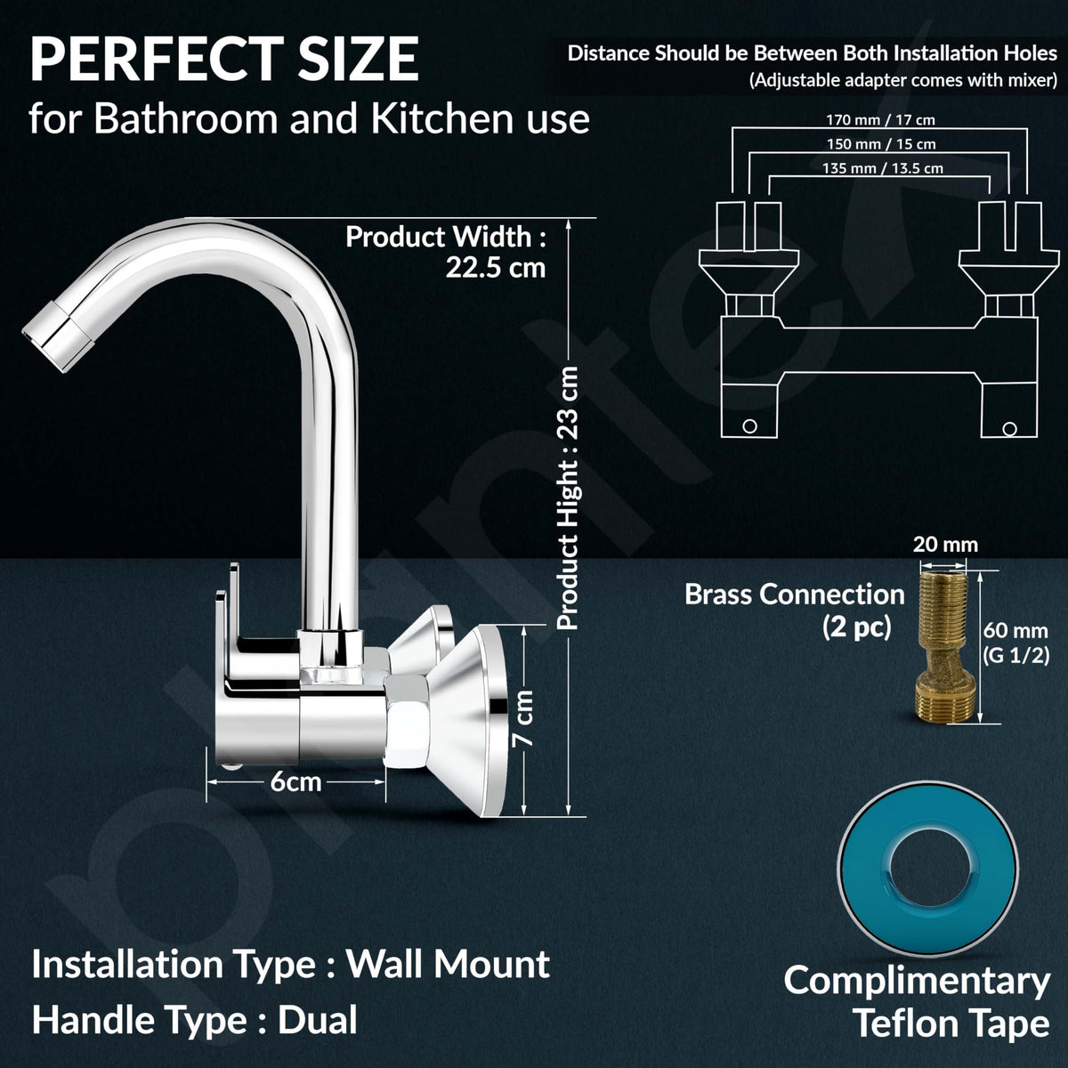 Plantex Sink Mixer Tap for Kitchen Sink with 360‚° Swivel Spout/Water Mixer Tap with Wall Flange and Teflon Tape/Sink Mixer Tap Hot and Cold with Brass Spindle (Saga-Chrome)-2