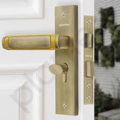 Plantex Heavy-Duty Door Lock Set - Main Door Lock Handle Set/Mortise Lock with 3 Keys, Brass Lock Body & Cylinder (8127 - Brass Antique & PVD Gold)-4