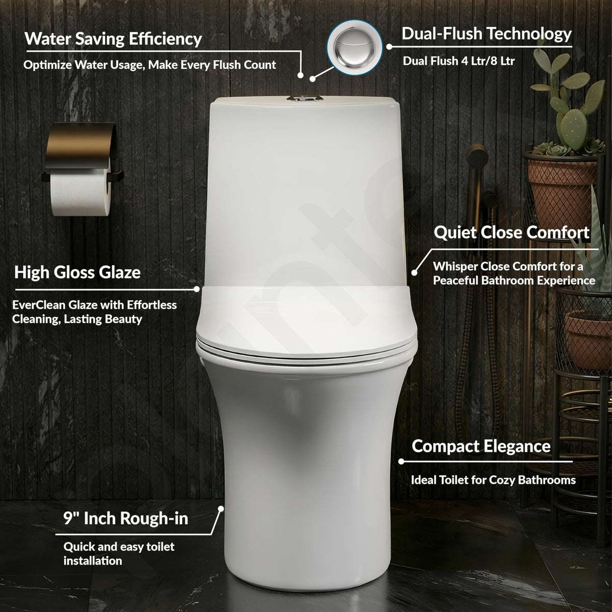 Plantex Ceramic Commode For Toilet/One Piece Western Commode With Rimless Siphonic Flush/Commode With Soft Closing Toilet Seat - S Trap - (Hexa, White)-2