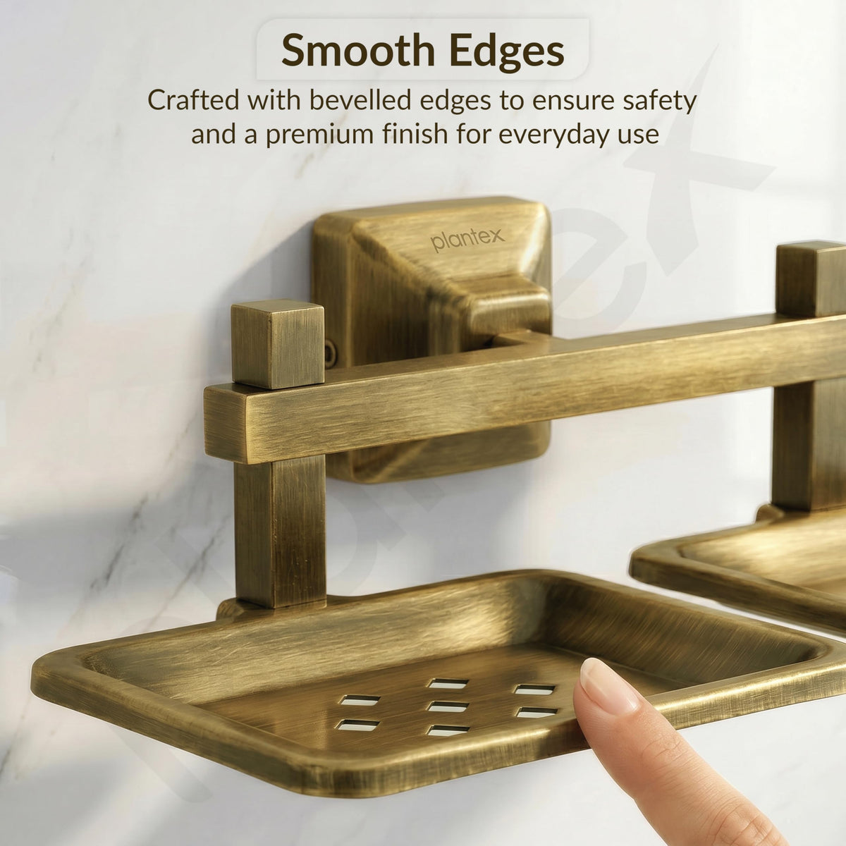 Plantex 304 Grade Stainless Steel Double Soap Holder for Bathroom/Dual Soap Dish/Soap Stand/Bathroom Accessories - Squaro (Brass Antique)-5