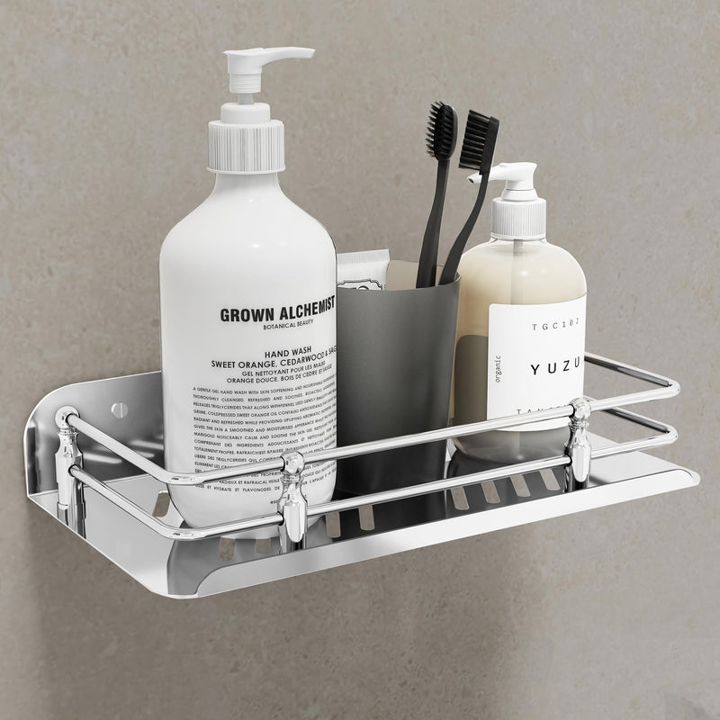 Plantex Wall Mounted Shelf for Bathroom/Stainless Steel Bathroom Shelf for Wall with Railings/Bathroom Accessories (9 inches, Chrome)-1