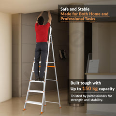 Plantex Legend Aluminium Folding 7 Step Ladder for Home - 7 Step Anti Skid Ladder/Wide Step Ladder (Orange-Chrome)