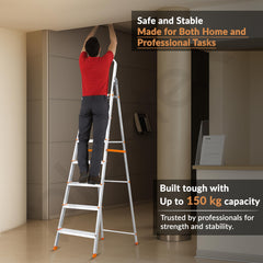 Plantex Legend Aluminium Folding 7 Step Ladder for Home - 7 Step Anti Skid Ladder/Wide Step Ladder (Orange-Silver)-6