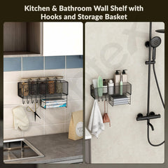 Plantex Self Adhesive Bathroom Shelf/Bathroom Organiser Without Drill/Hanging Rack for Kitchen Storage/Modern Shower Bin for Office/Dining Room/Multipurpose Rack -Pack of 1 (Black)-5
