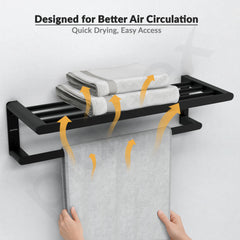 Plantex Space Aluminium Towel Rack with Fix Towel Rod/Towel Bar/Towel Hanger/Towel Stand for Bathroom/Bathroom Accessories (Black)-6
