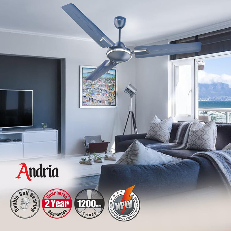 Havells Andria 1200mm Dust Resistant Ceiling Fan (Indigo Blue), 4 stars-6
