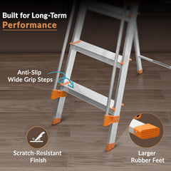 Plantex Secura 7 Step Aluminium Ladder for Home/Foldable Ladder with Safe Hand Rails/5 Year Manufacturer Warranty(Orange-Chrome)