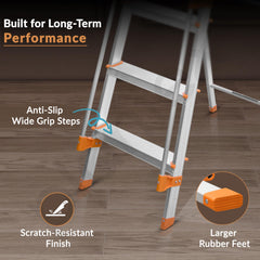 Plantex Secura 4 Step Ladder for Home/Aluminium Foldable Ladder with Safe Hand Rail (Orange-Silver)-2