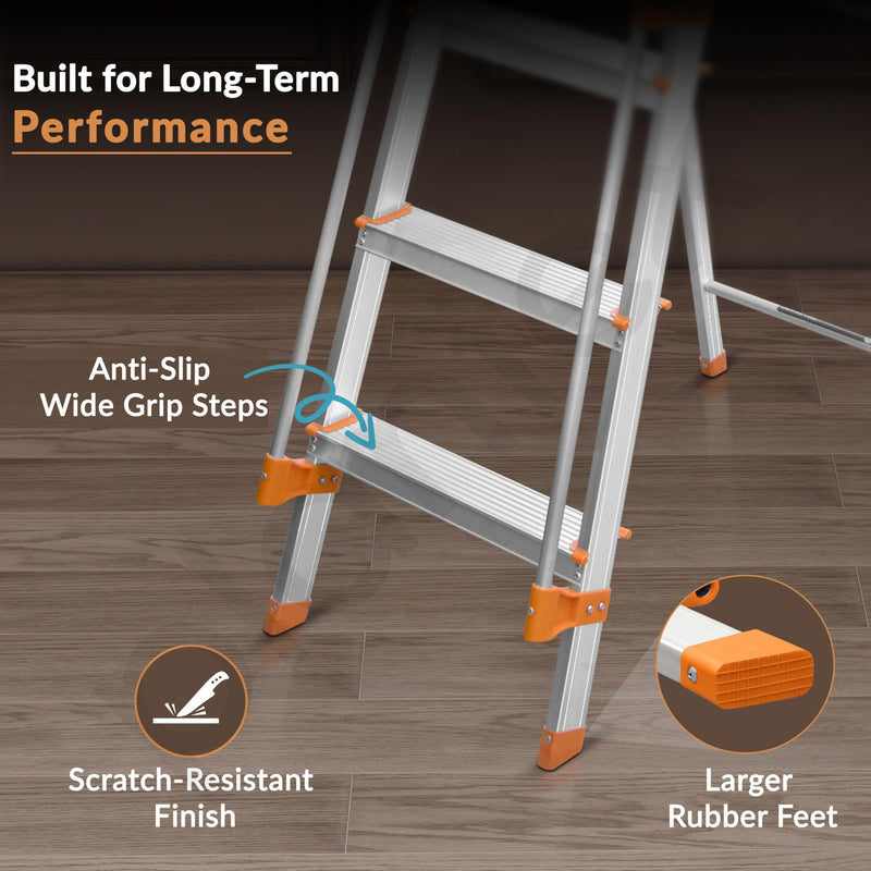 Plantex Secura 6 Step Aluminium Ladder for Home/Foldable Ladder with Safe Hand Rails/5 Year Manufacturer Warranty(Orange-Silver)-4