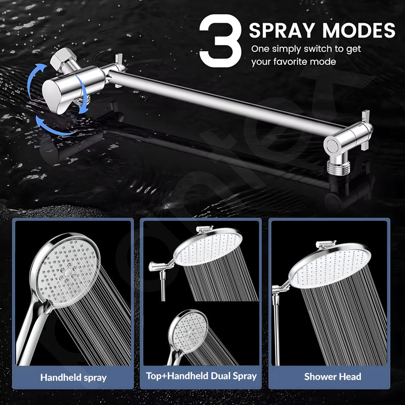 Plantex Shower For Bathroom Full Set with 3-Mode Hand Shower/304 Stainless Steel Flexible Hose Pipe & Hand Shower Holder-Chrome-2