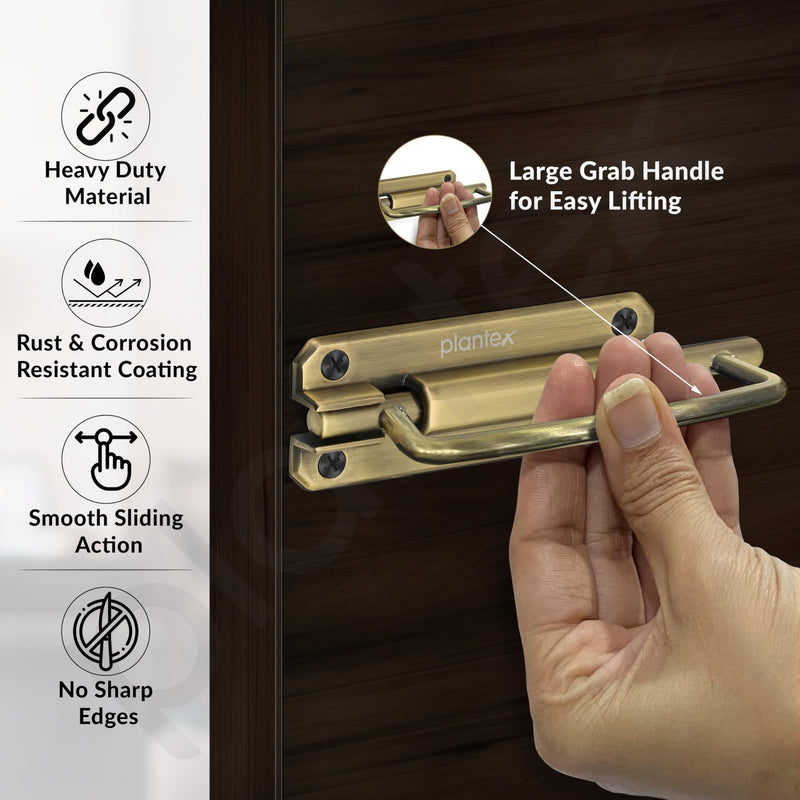 Plantex Door Stopper/5 Inch Baby Latch Kadi/Door Latch for Bathroom/Door Lock for Home/Office Doors - Pack of 3 (Brass Antique)-5