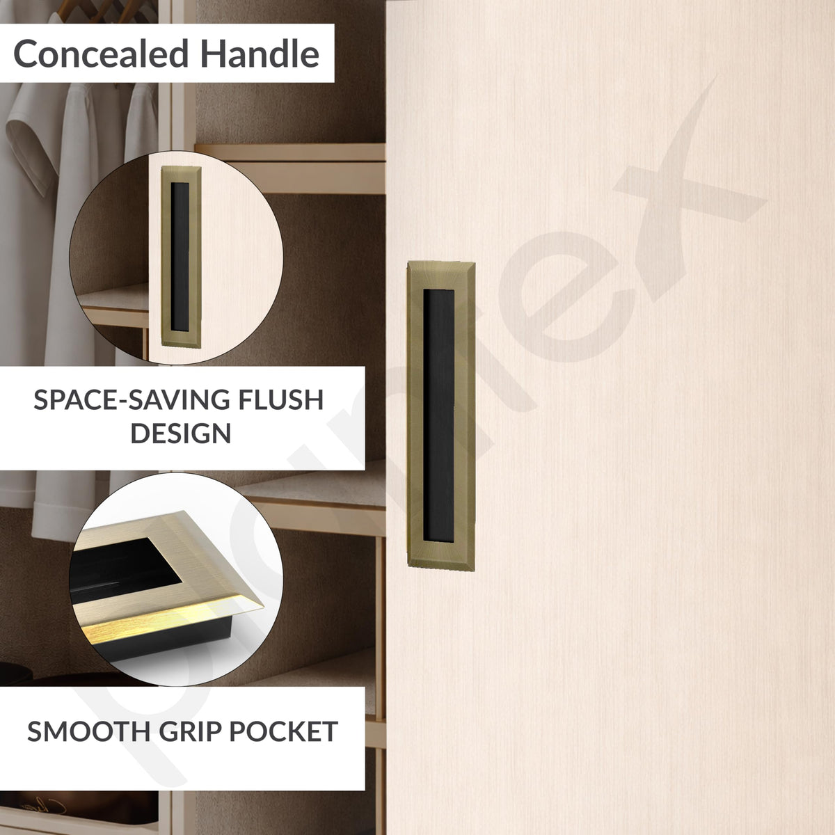 Plantex Sliding Door Handle/Concealed Handle for Sliding Door/224mm Concealed Handle for Wardrobe/Kitchen Cabinet - Pack of 2 (Brass Antique)-4