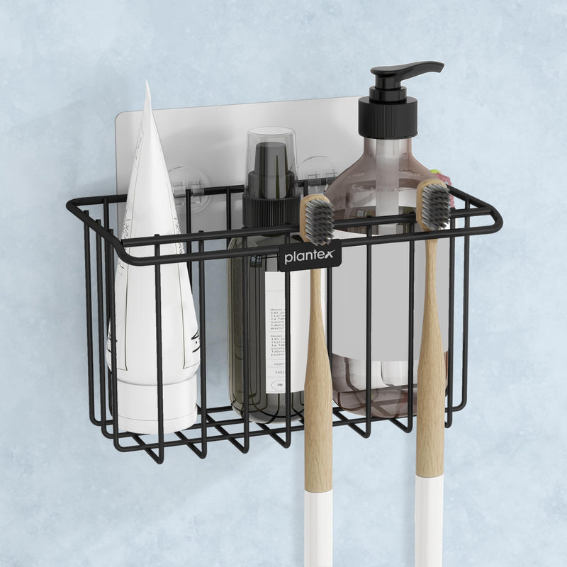 Plantex Self Adhesive Bathroom Shelf/Wall Mounted Storage Shelf/Rack/Toothbrush Holder with Kitchen Napkin Holder/Shelf for Bathroom/Kitchen Storage Stand Rack Shelf - (Black)-1