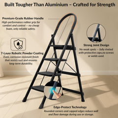 Plantex Hercules Pro 4-Step Foldable Ladder for Home with 150 kg Load Capacity/Heavy-Duty Steel Ladder/Anti-Slip Wide Step/Strong, Stable & Multi-Purpose (Black)-3