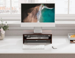 Sheesham Wood Monitor Stand - 2 Tier Computer Riser, Ergonomic Desk Organizer for Laptop Screen, Office Supplie