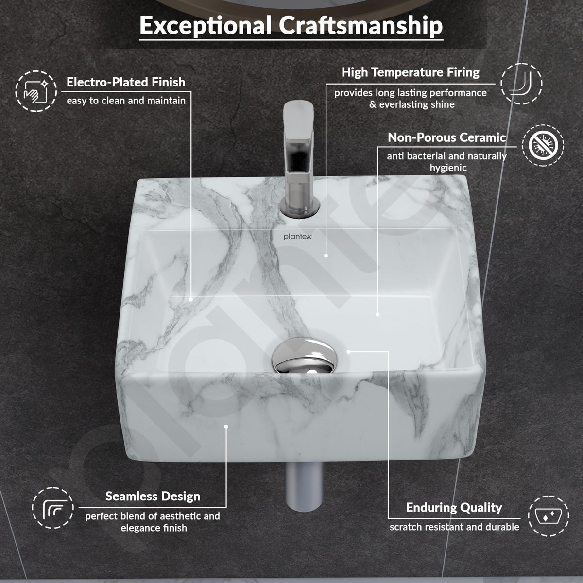 Plantex Tabletop Wash Basin for Bathroom/Designer Ceramic Basin/Rectangle Countertop Wash Basin/Home/Office (13 x 11.5 x 5 Inch)-5