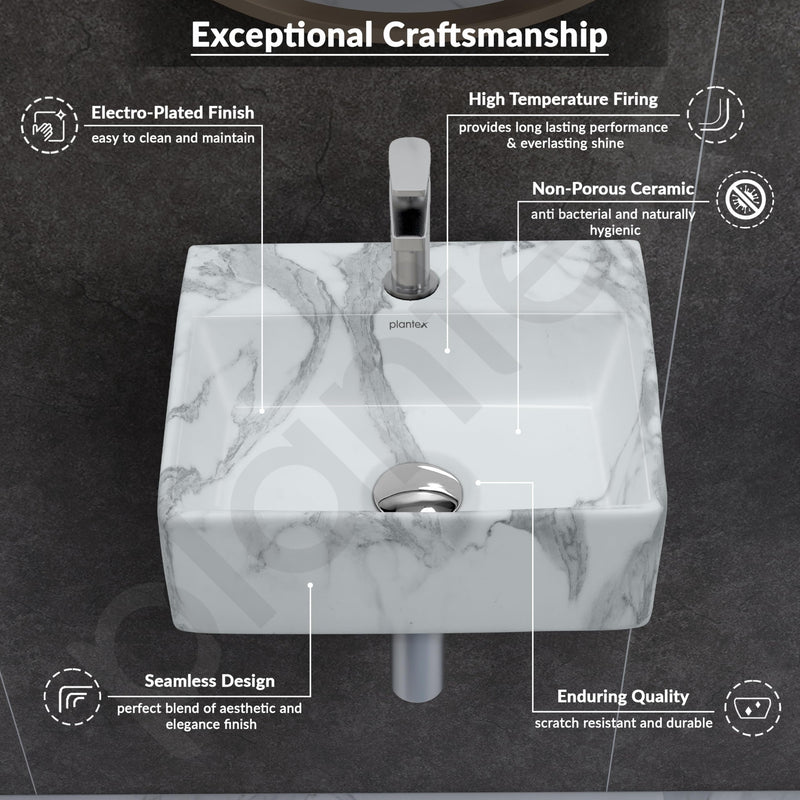 Plantex Tabletop Wash Basin for Bathroom/Designer Ceramic Basin/Rectangle Countertop Wash Basin/Home/Office (13 x 11.5 x 5 Inch)-5