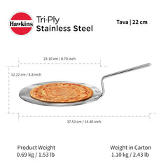 Hawkins Tri-Ply Stainless Steel Tava 22 cm, 3.5mm Induction Compatible