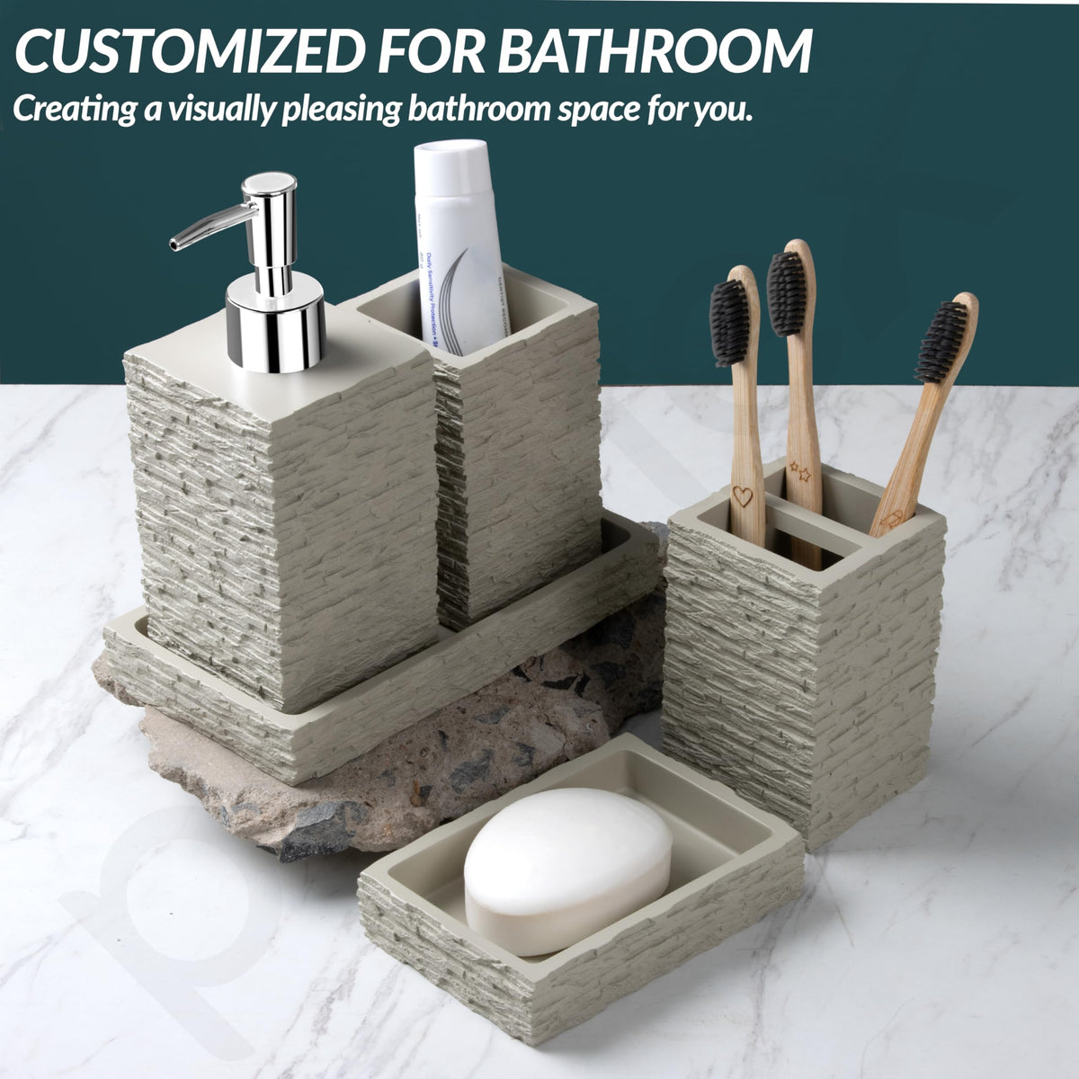 Plantex Polyresin Bathroom Accessories Set Soap Dispenser/Toothbrush Holder/Bathroom Tray/Tumbler Holder/Soap Dish - 5 Piece(923)-6