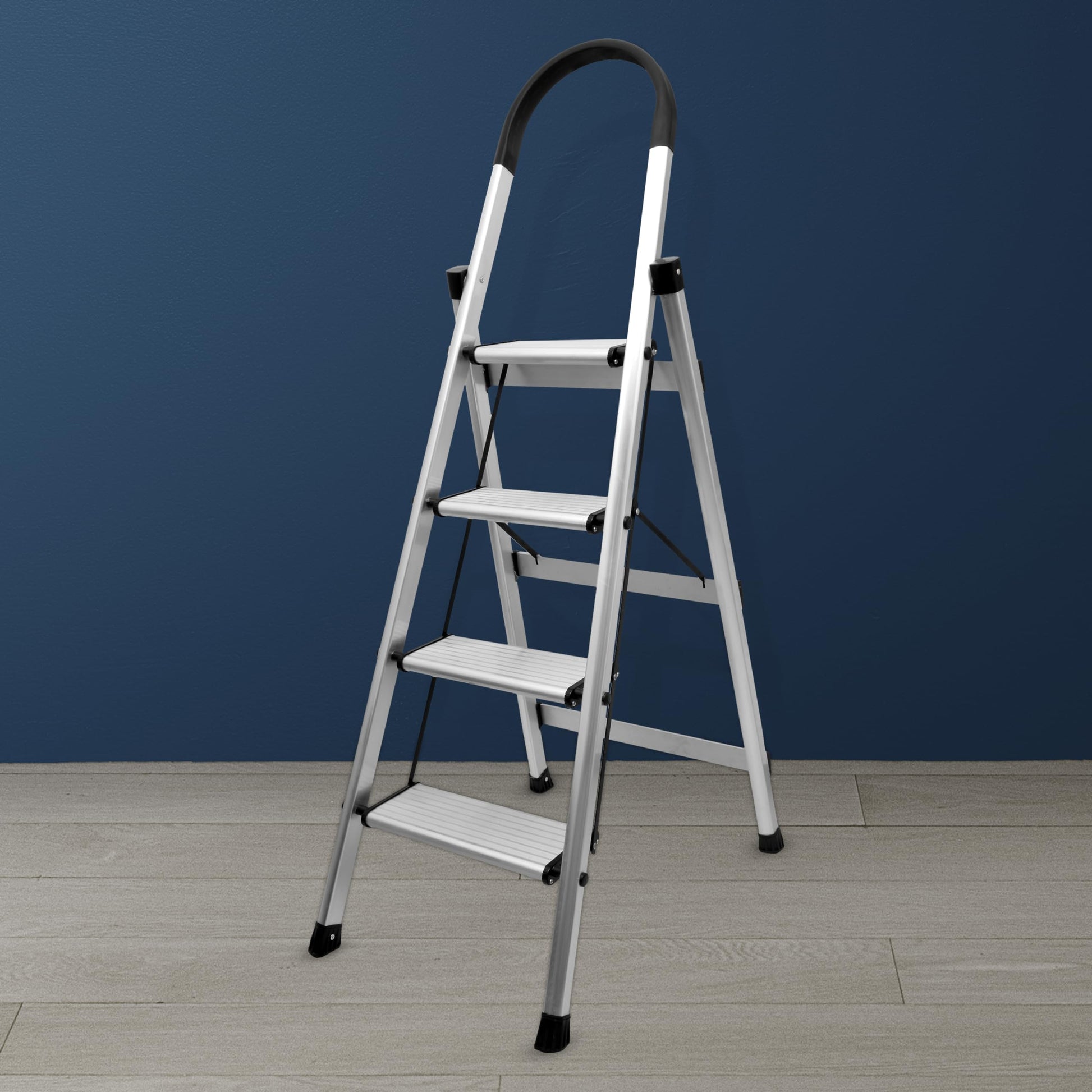 Plantex Surestep 3 Step Aluminum Ladder for Home Use/Wide Anti-Slip Steps/Foldable Ladder with Anti Skid PVC Shoes, 3 Steps Kitchen Stool (Anodize-Silver)