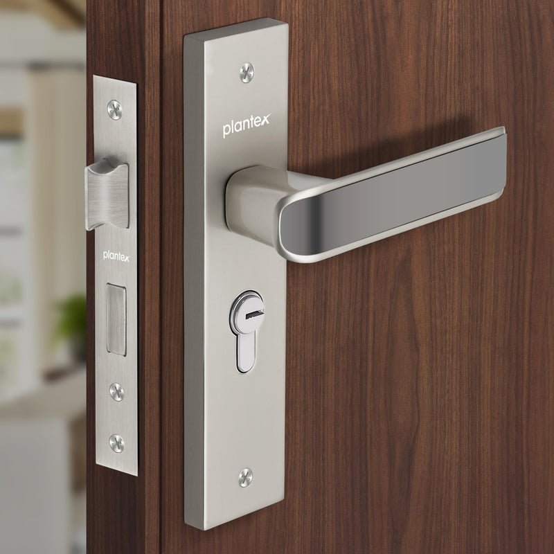 Plantex Heavy-Duty Door Lock Set - Main Door Lock Handle Set/ 6-Lever Lock Mechanism with 3 Years of Warranty/Mortise Lock with 3 Keys, Brass Lockbody & Cylinder(8112 - Satin White & Satin Black)-1