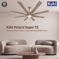 KUHL Polariz Super 72 1800 mm BLDC Ceiling Fan with Remote & Down Light (Teak)-2