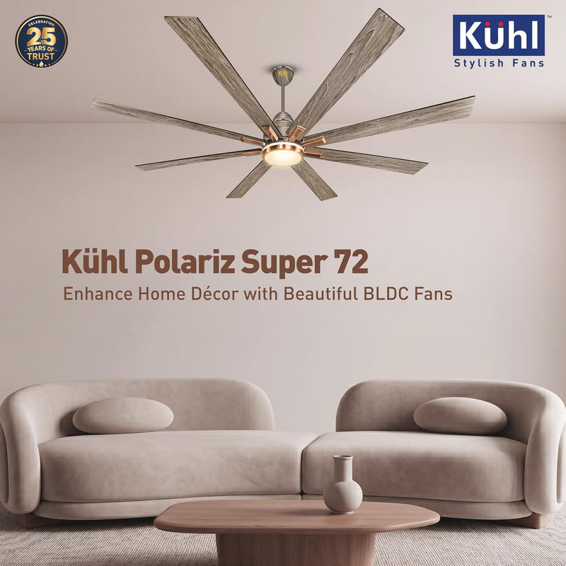 KUHL Polariz Super 72 1800 mm BLDC Ceiling Fan with Remote & Down Light (Teak)-2