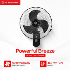 Almonard Aerostar 450 mm High Speed Wall Fan with 100% Copper Motor (Black)-4