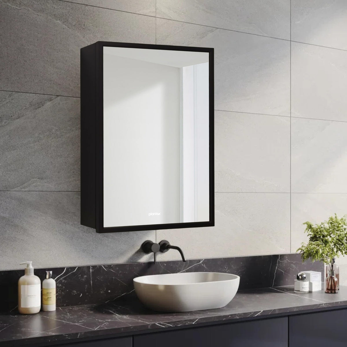 Plantex Bathroom Cabinet with Mirror/Aluminium Framed Bathroom Cabinet Storage/Mirror Cabinet for Bathroom Wall/Bathroom Organiser Cabinet (12x18 Inch, Black)-6