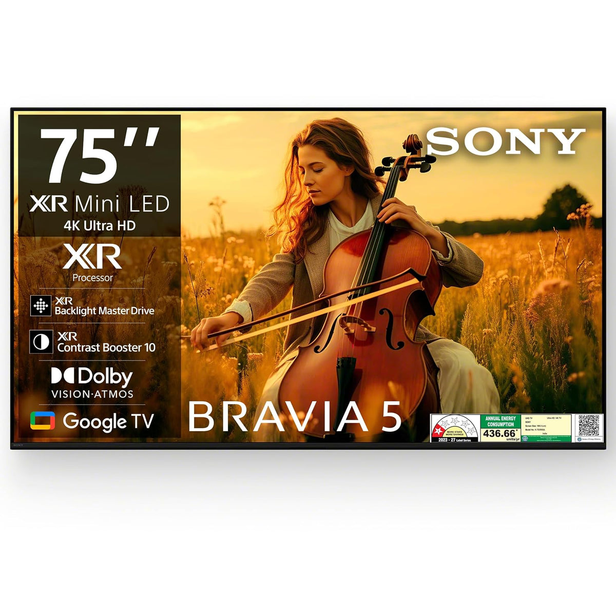 Sony 189 cm (75 inches) BRAVIA 5 Series 4K Ultra HD Smart Mini LED Google TV K-75XR55A-1
