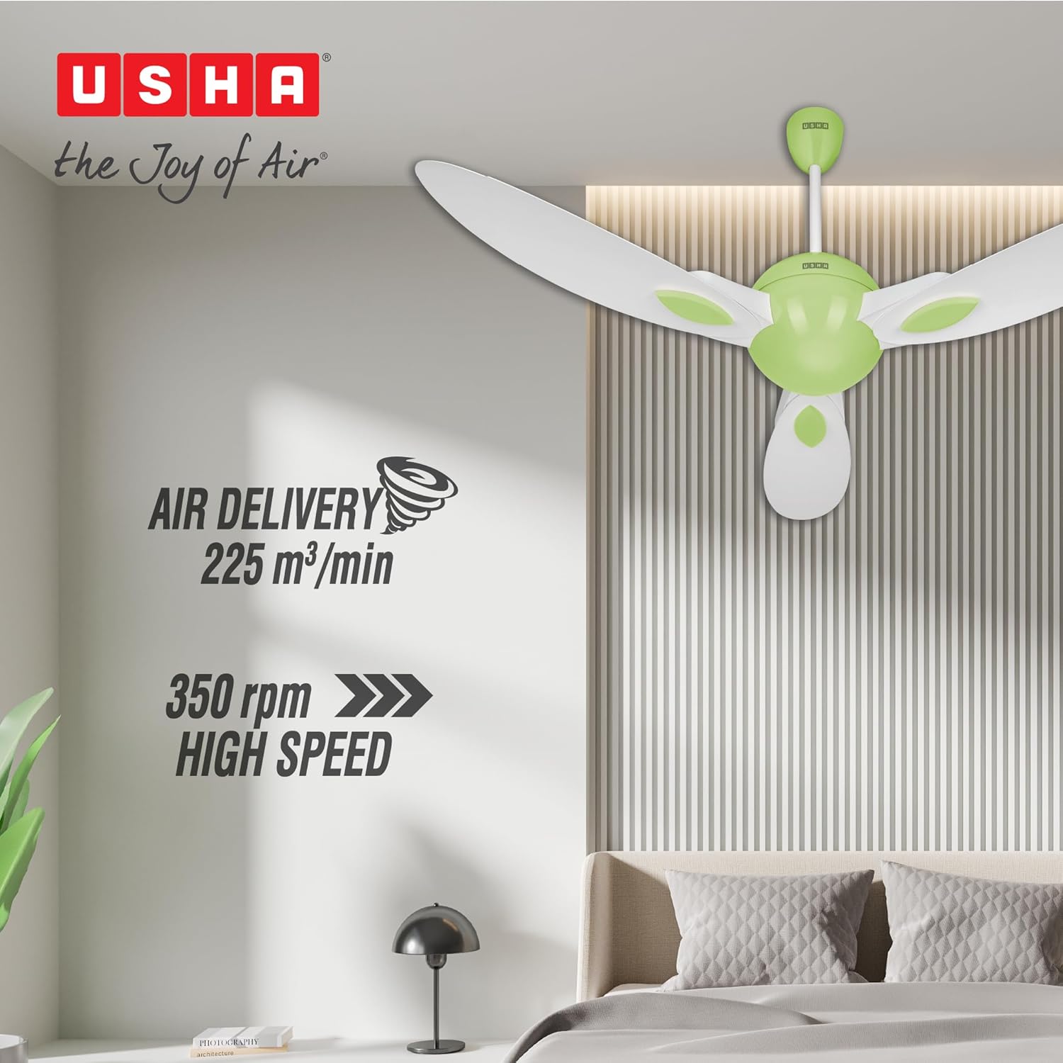 USHA New Bloom Series Plumeria (Inspired by Plumeria) BLDC Ceiling Fan with Bi-Directional Feature | Sleep/Boost/Timer Modes | RF Remote | Whisper-Quiet | Dust-Resistant (white & Light Green)