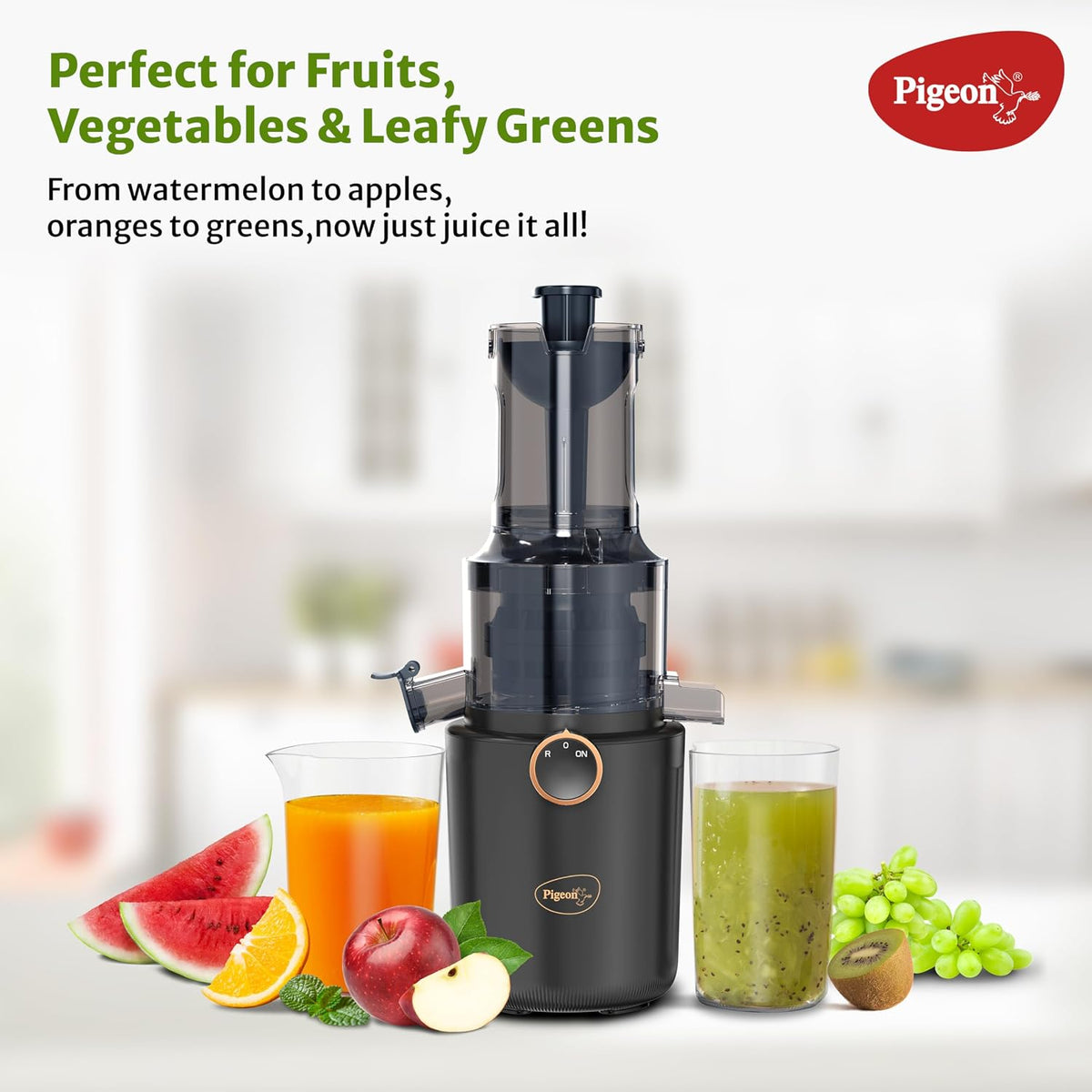 Pigeon by Stovekraft Pure Slow Juicer| 250W Motor| Nutrient Rich Juice| All-in-1 Fruits & Vegetable Juicer| Maximum Juice Extraction Auger | Separate Juice & Pulp Cups | 2 Year Warranty