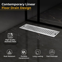 Plantex 304 Grade Stainless Steel Shower Water Drain Channel/12x4 Inch Floor Drain/Drainage Cover/Floor Drain Cover with Removable Grate - (PALO, Chrome)-2