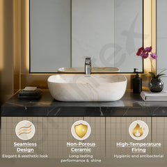 Plantex Ceramic Countertop Washbasin/Marble Basin with Brown Veins/Table Top Wash Basin for Bathroom (18 x 13 x 5.5 Inch)-6