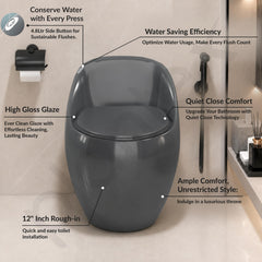 Plantex Imported Ceramic Western Toilet/Rimless Commode for Toilet/Siphonic Vacuum Jet Flush One Piece Commode With Soft Close Toilet Seat - S Trap Outlet (Glossy Grey)-2