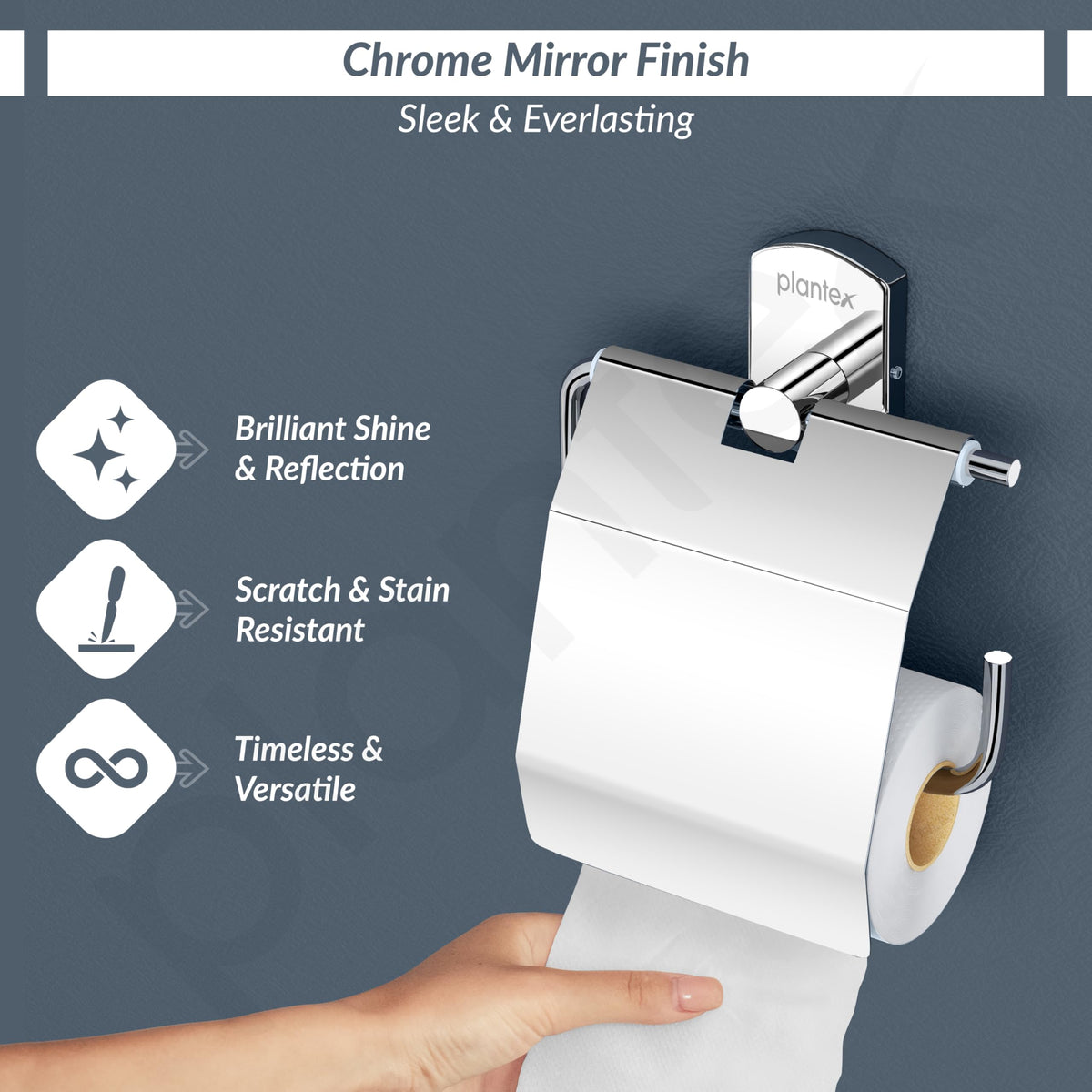 Plantex Stylish and Durable Toilet Paper Holder for Bathroom/Tissue Paper Roll Holder/304 Stainless Steel Bathroom Accessories - Parv (Chrome)-4