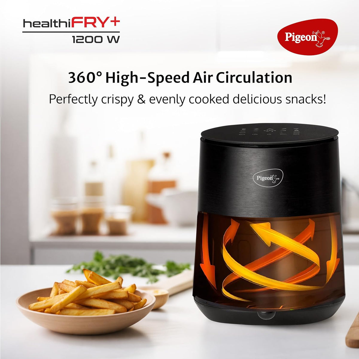 Pigeon Healthifry 3.3L Compact Digital Air Fryer | 1200W | 360° Rapid Air Circulation | 85% Less Oil | Non-Stick Basket 