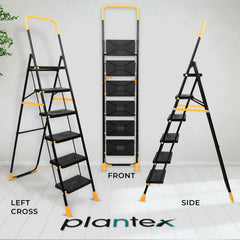 Plantex Premium Steel 6 Step Foldable Ladder for Home use/Heavy Duty Ladder for Home with Anti Slip Steps and PVC Shoes/Portable ladders with Knee Guard Protection (Yellow & Black)