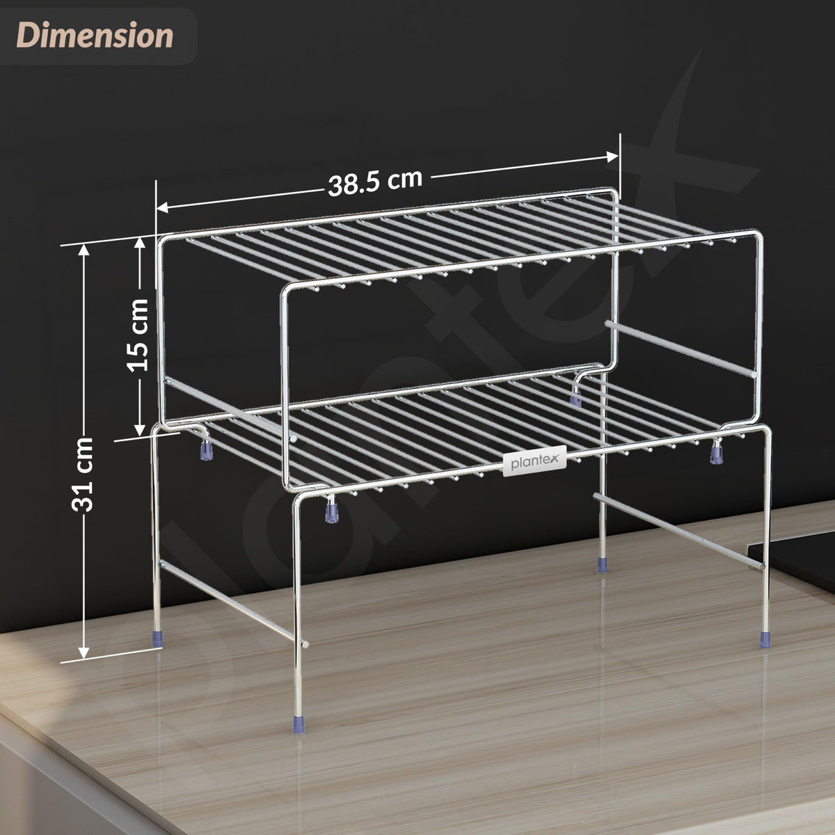 Plantex Stainless Steel Spice Rack/Cabinet Organizer Shelf/Stackable/Expandable Kitchen Shelf Organiser/2 Tier Bathroom Organizer - Chrome-4