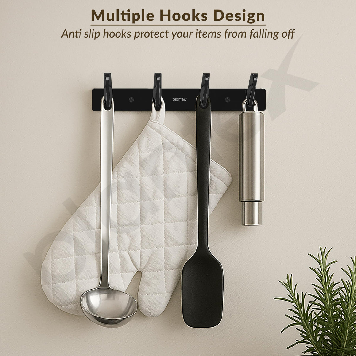 Plantex Wall Hooks for Hanging Cloth/Stainless Steel Towel Hangers/Bathroom Robe Hooks/Door Hangers/Square Wall Hook/Hook Rail for Hanging Keys - 4 Hooks (Pack of 3, PVD Black)-2