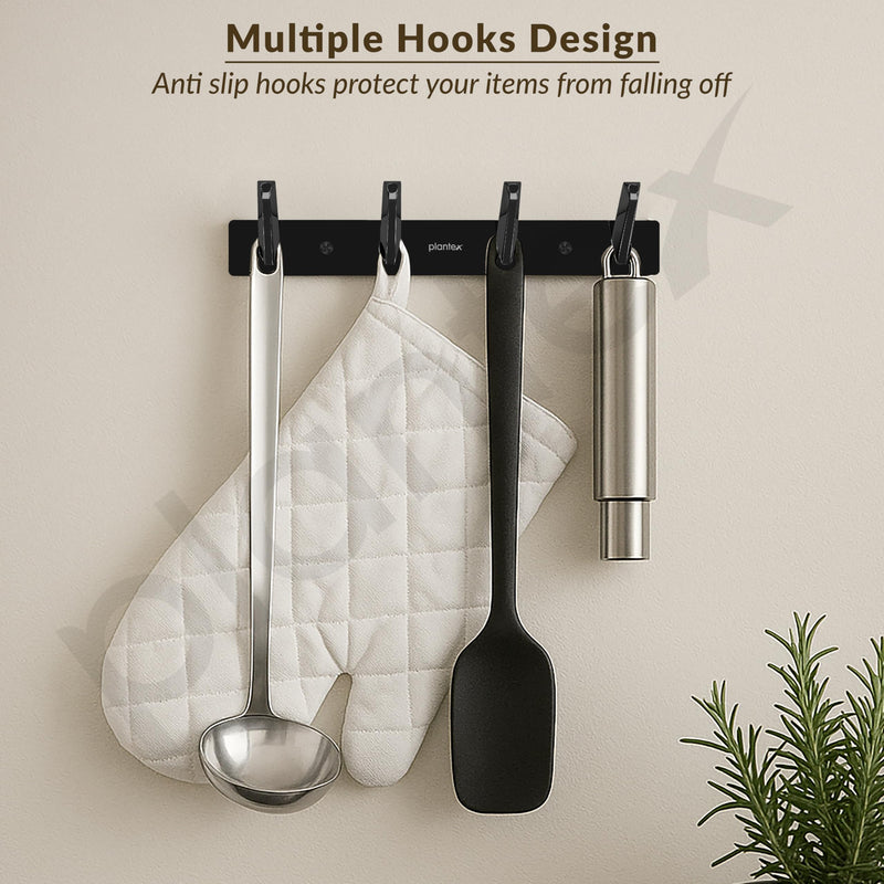 Plantex Wall Hooks for Hanging Cloth/Stainless Steel Towel Hangers/Bathroom Robe Hooks/Door Hangers/Square Wall Hook/Hook Rail for Hanging Keys - 4 Hooks (Pack of 3, PVD Black)-2