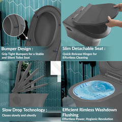 Plantex Ceramic Bathroom Commode and Wash Basin/Rimless Washdown Wall Hung Western Toilet/Bathroom Wash Basin/P Trap Commode - Smoke-5